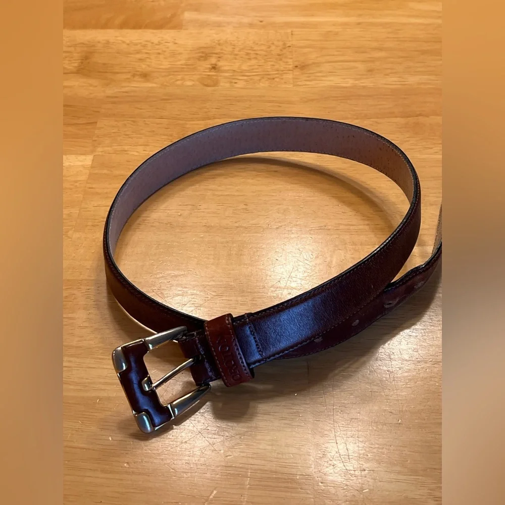 Oroton Brown Leather Belt Australian made size M brass buckle vintage statement